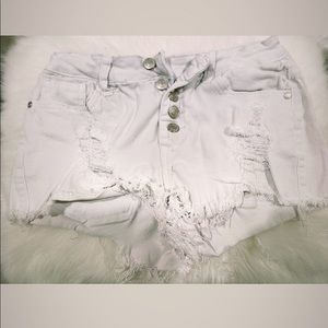 White high waisted distressed shorts